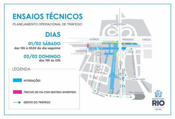 Ensaios técnicos 2025: vias no entorno do Sambódromo serão interditadas nos dias 01 e 02 de fevereiro