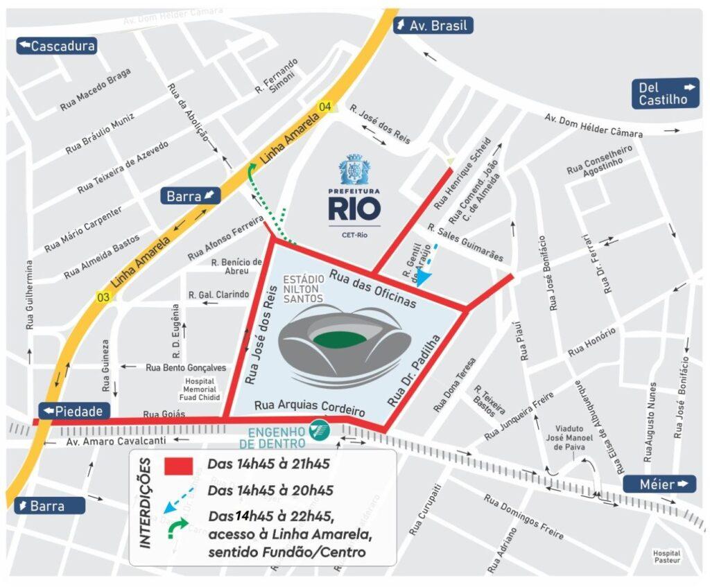 Interdições no entorno do estádio Nilton Santos para jogo Vasco x Flamengo pelo Campeonato Carioca