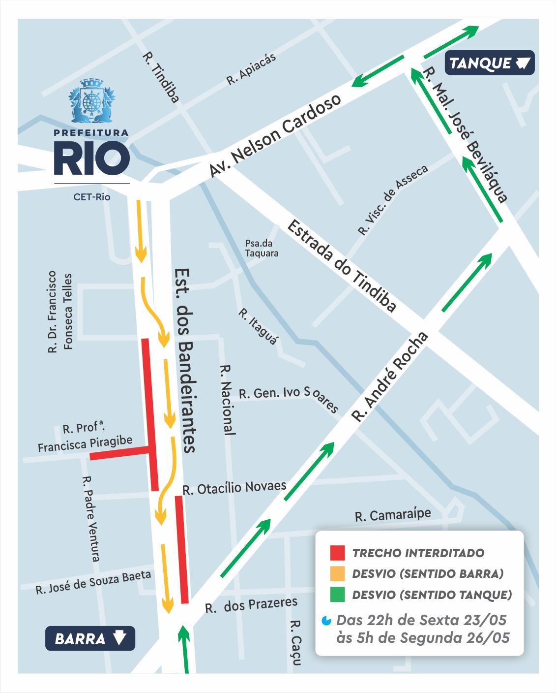 Taquara: obra emergencial interdita a Estrada dos Bandeirantes até segunda-feira (26/05)