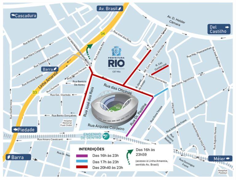 Nilton Santos: vias no entorno terão interdições para Botafogo x LDU, nesta quinta-feira (14/08)