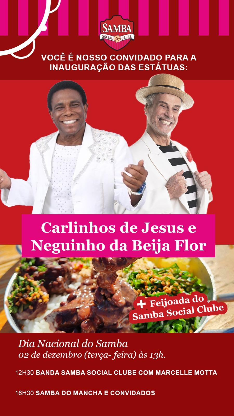 Samba Social Clube inaugura estátuas de Carlinhos de Jesus e Neguinho da Beija-Flor no Dia Nacional do Samba, 02/12